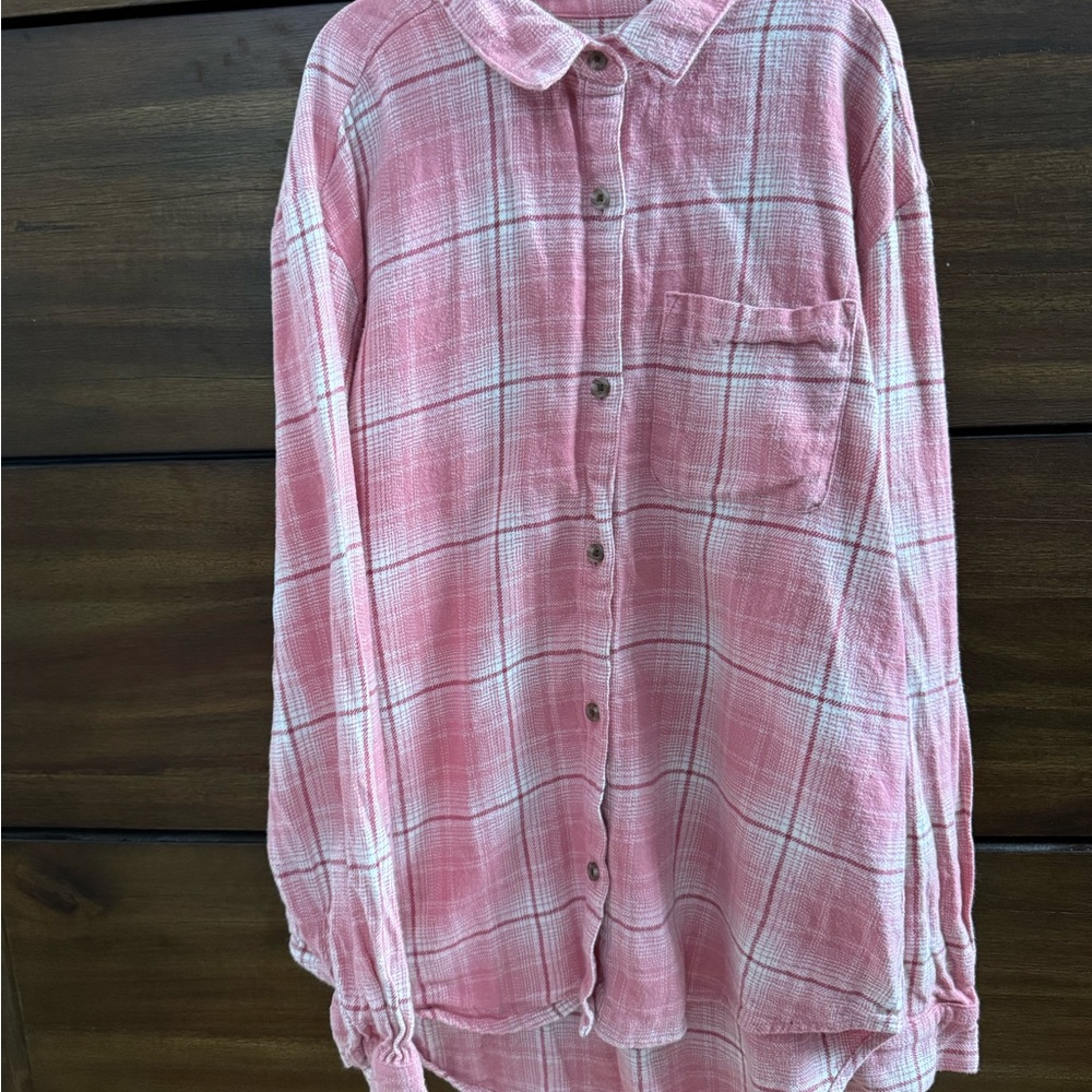 Old Navy Pink Casual Flannel Girls Button Down Shirt